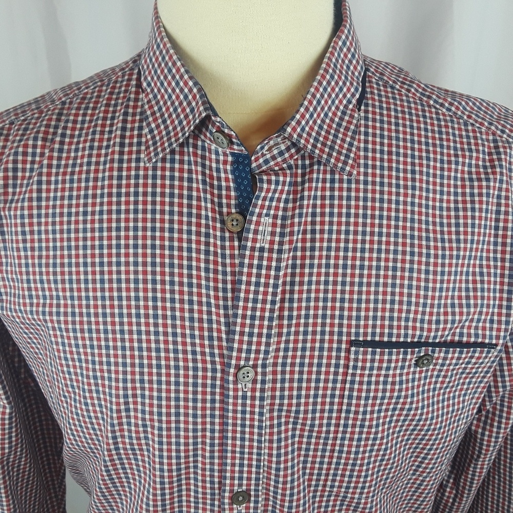 Ted Baker London Shirt XL/5 Red/Blue/White Checks